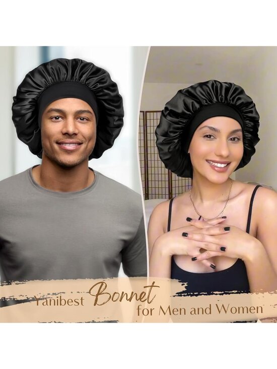 〽️Women Black Silk Bonnet Sleeping Double Layer Satin Natural Curly Hair Cap